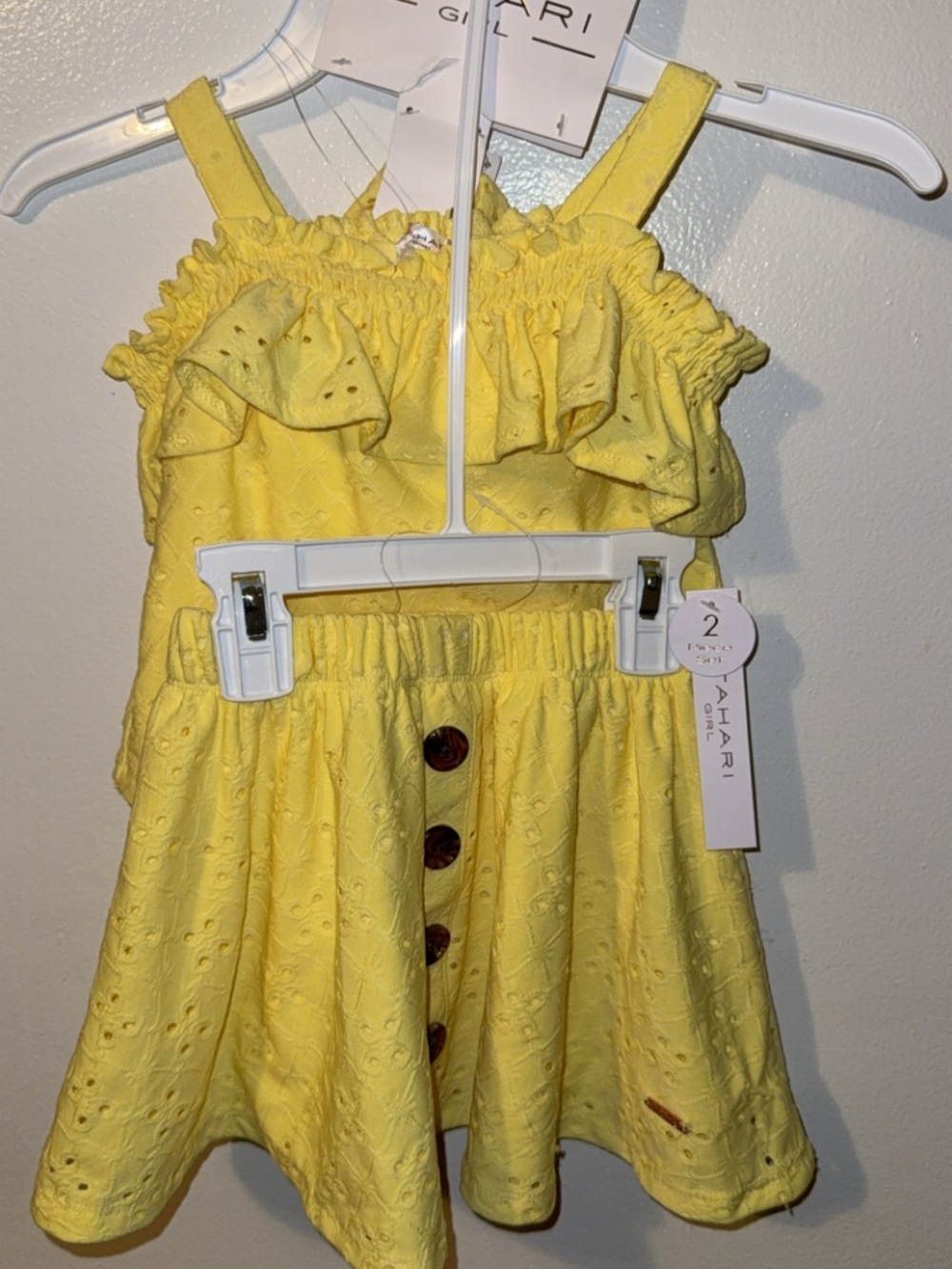 Yellow Eyelet Ruffle Two-Piece Set